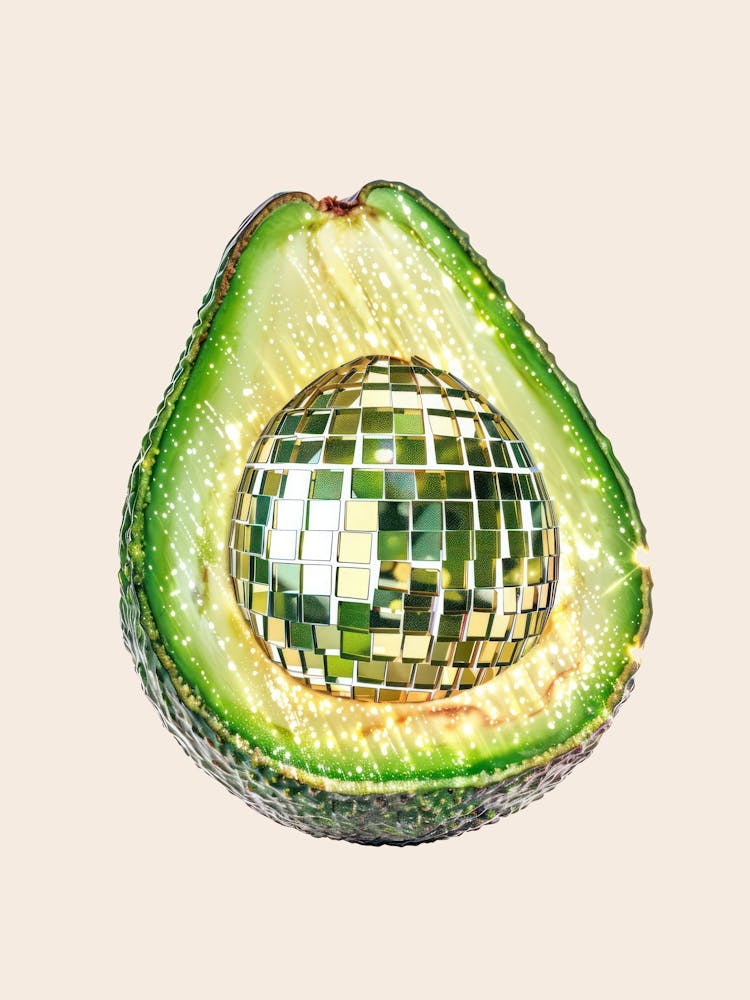 Disco Ball Avocado Art Disco Poster Trendy Aesthetic Art Food Kitchen