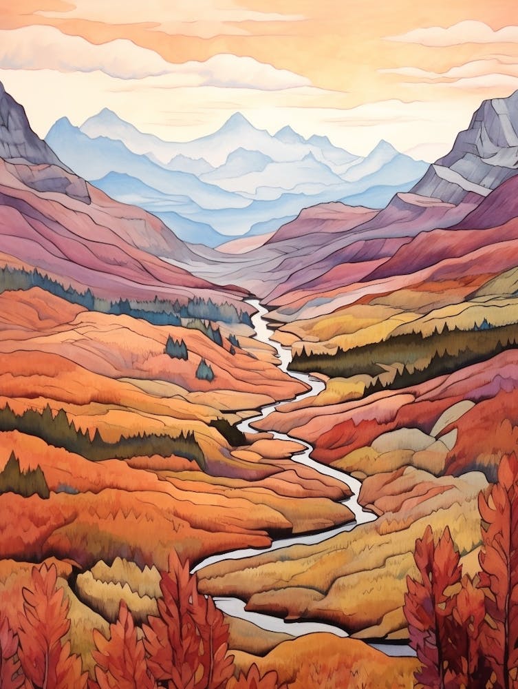 Peinture de Parc National d'Automne Glacier National Park Montana Usa 4