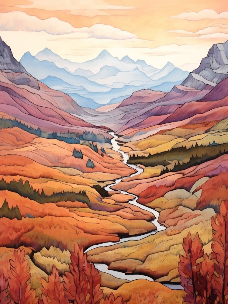 Autumn National Park Painting Glacier National Park Montana Usa 4