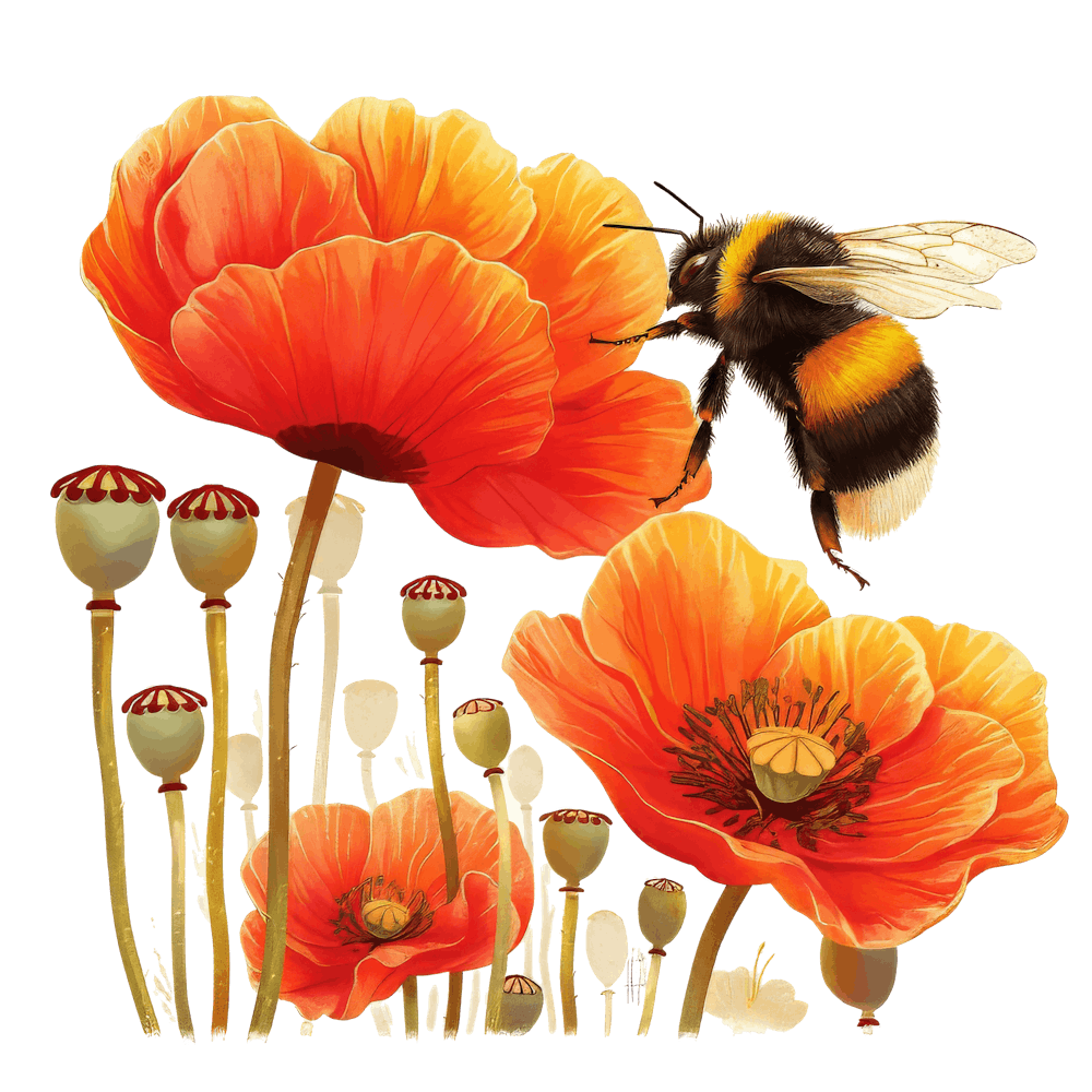 Watercolor Bumblebee on Flower 8