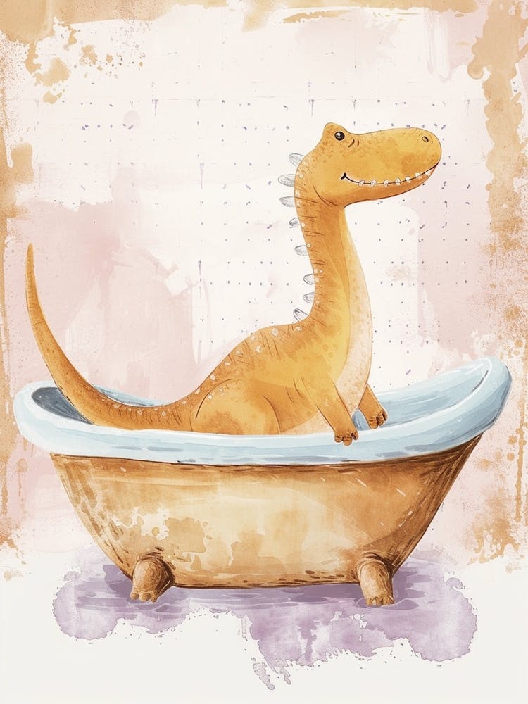 Brushstrokes Dinosaur In A Bath 1