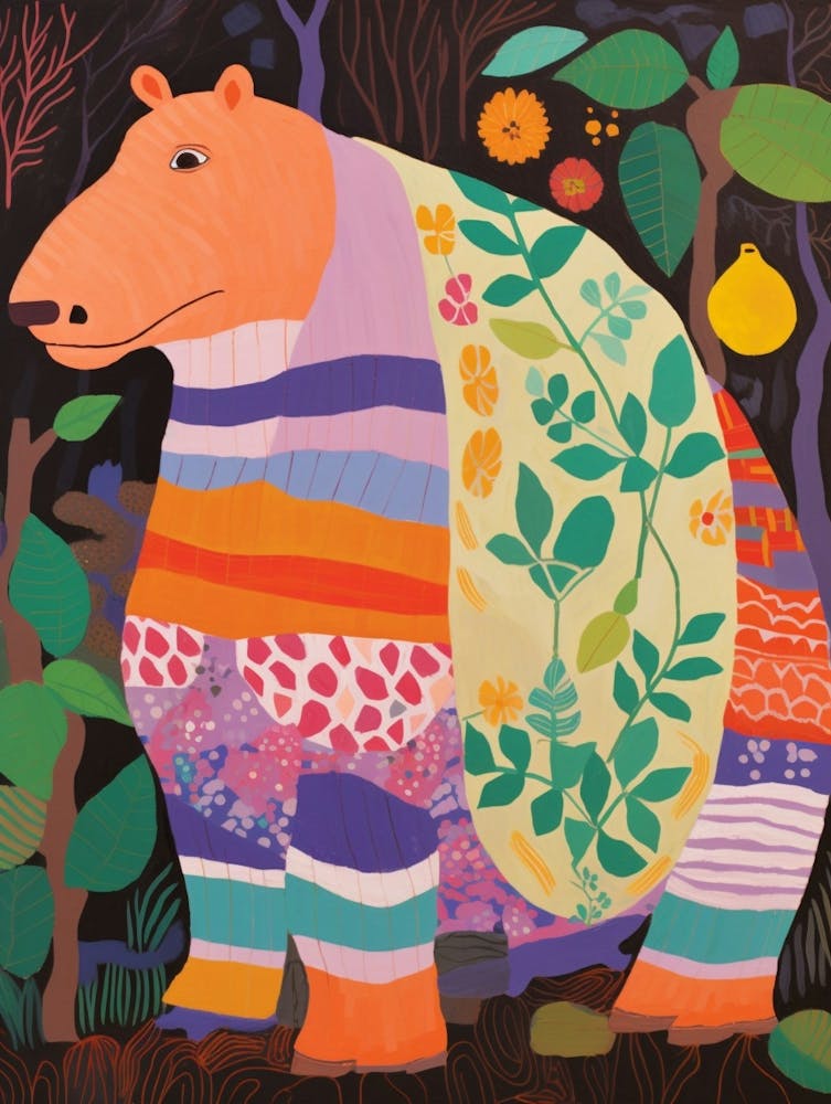 Maximalist Animal Painting Hippopotamus 2
