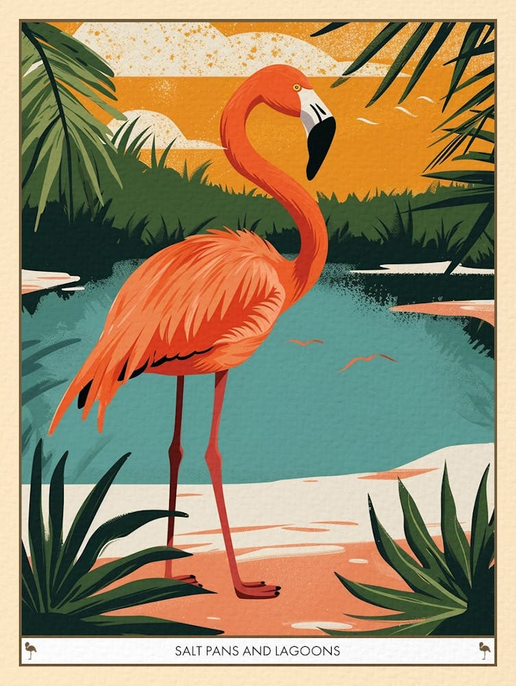Greater Flamingo Salt Pans And Lagoons Tropical Illustration 7 Poster