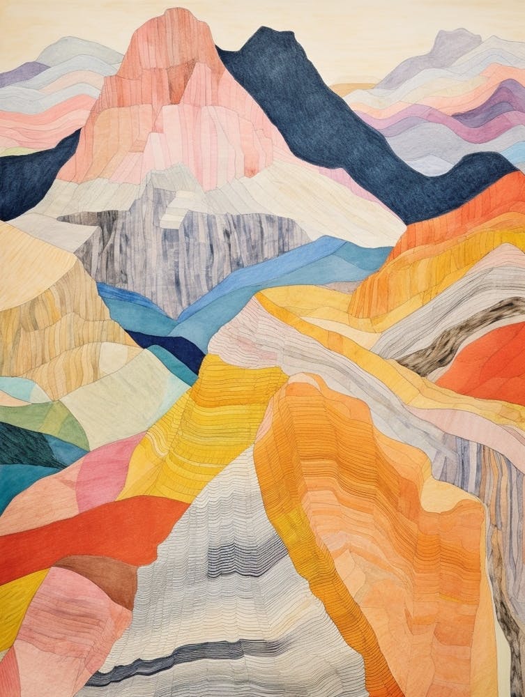 Great End England Colourful Mountain Illustration