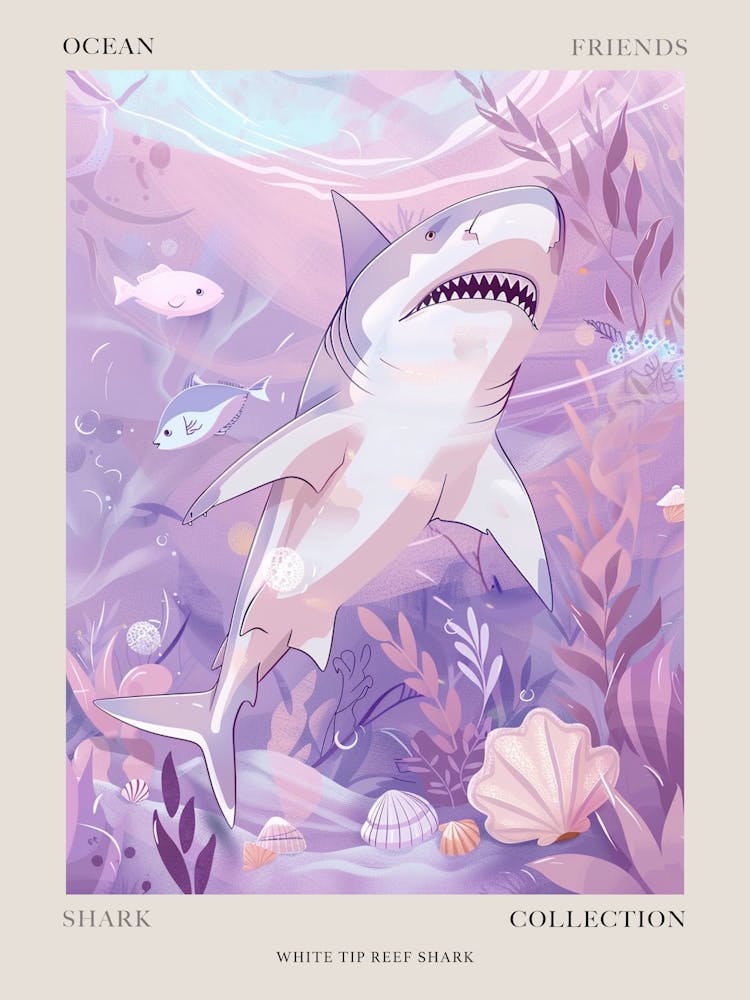 Purple White Tip Reef Shark Illustration 2 Poster