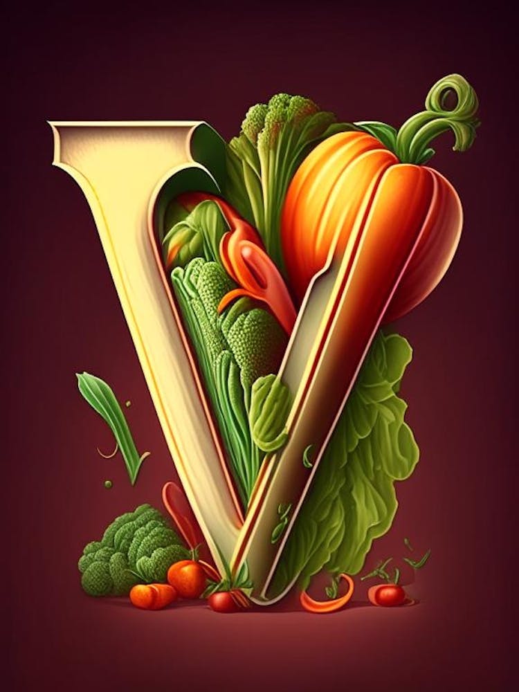 V  Vegetable Soup, Letter, Alphabet Retro Drawing 3