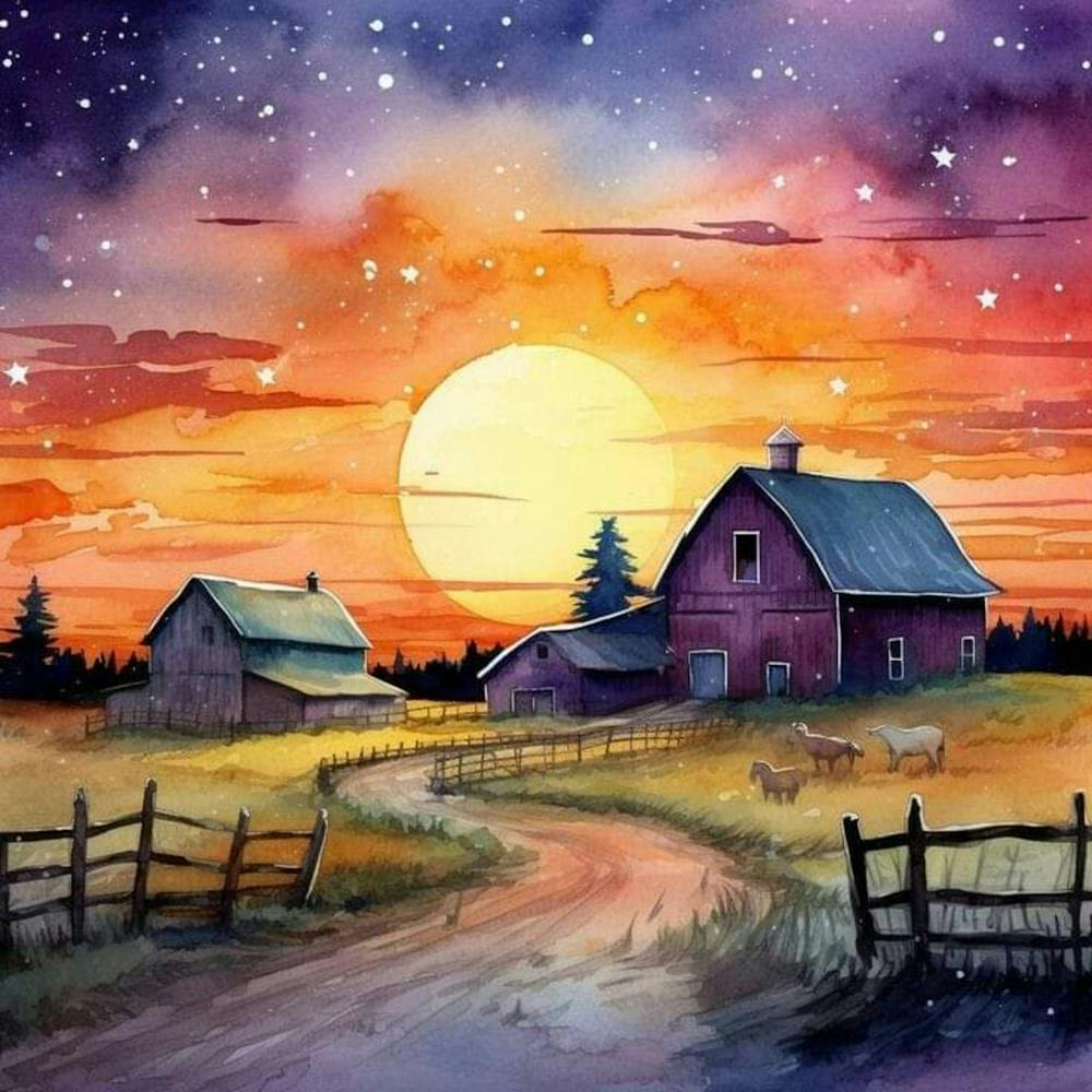 The Old Farmhouse at Sunset | Idyllic Dreamy Landscape