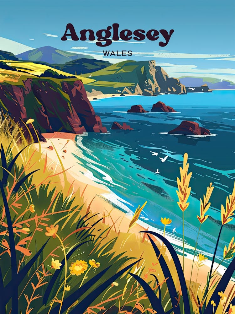 Illustration De Voyage Plage Anglesey Pays de Galles