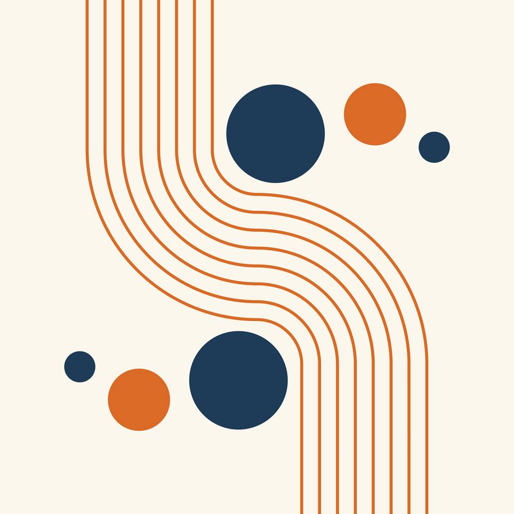 Modern Rainbow and Sun Abstract Geometric Lines in Navy and Burnt Orange 1