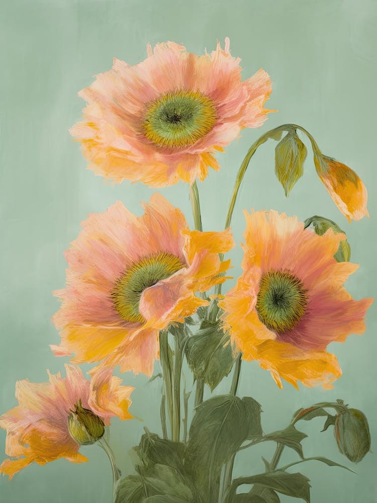 Sunflowers Flowers Acrylic Painting In Pastel Colours 11