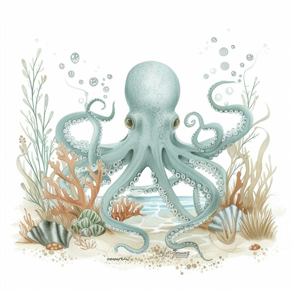 Storybook Style Octopus With Bubbles 4