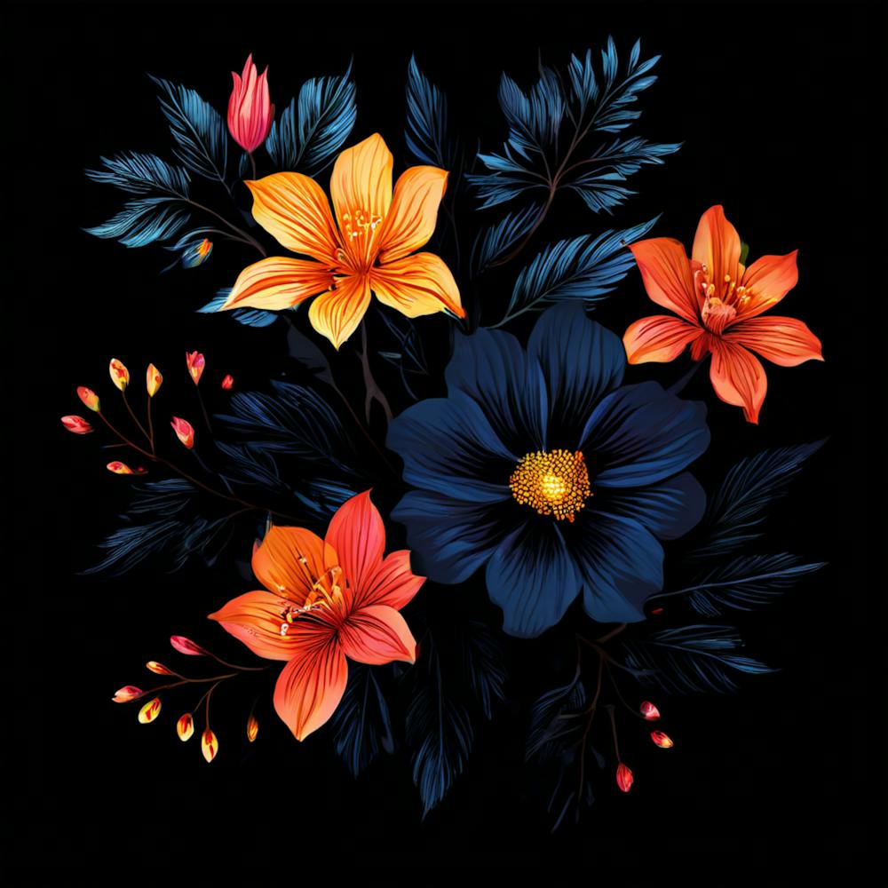 Flowers On A Black Background 1