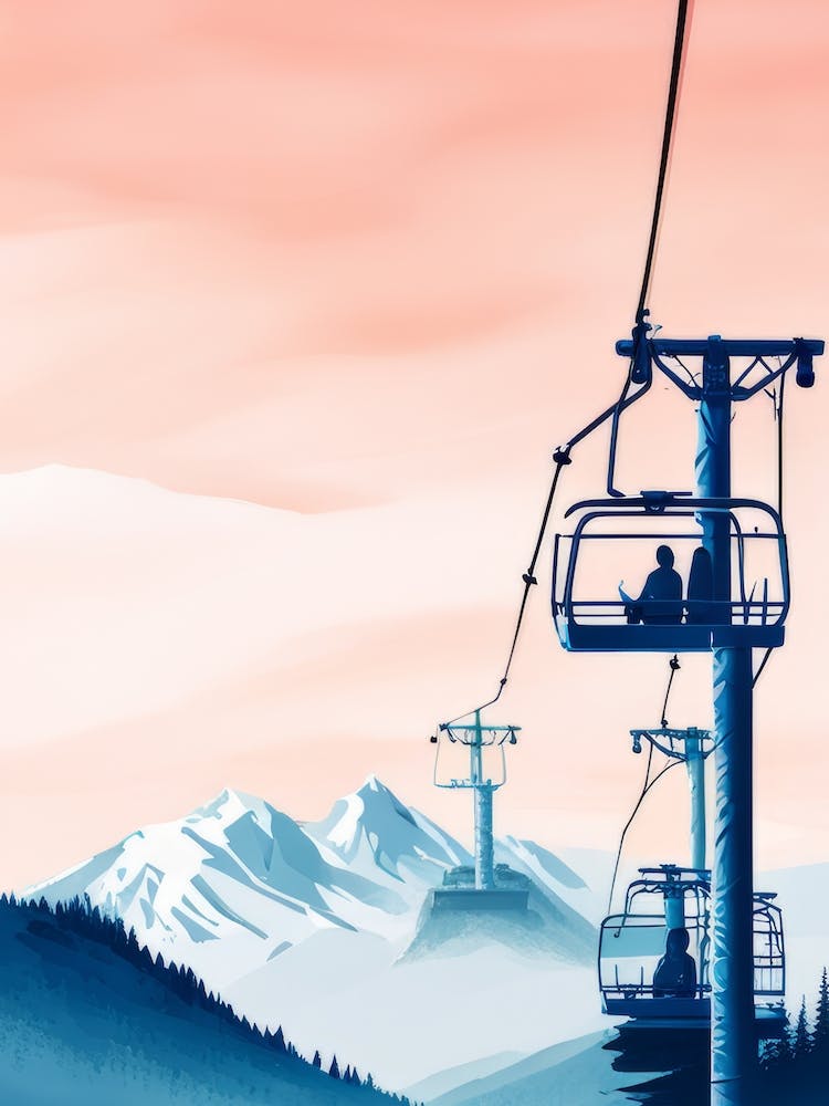 Silhouette Ski Chair Lift Pink Sky Evening High Piste Misaligned