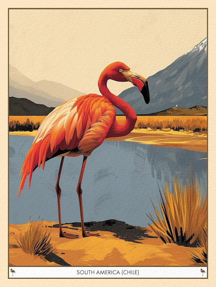 Greater Flamingo South America Chile Tropical Illustration 6 Poster