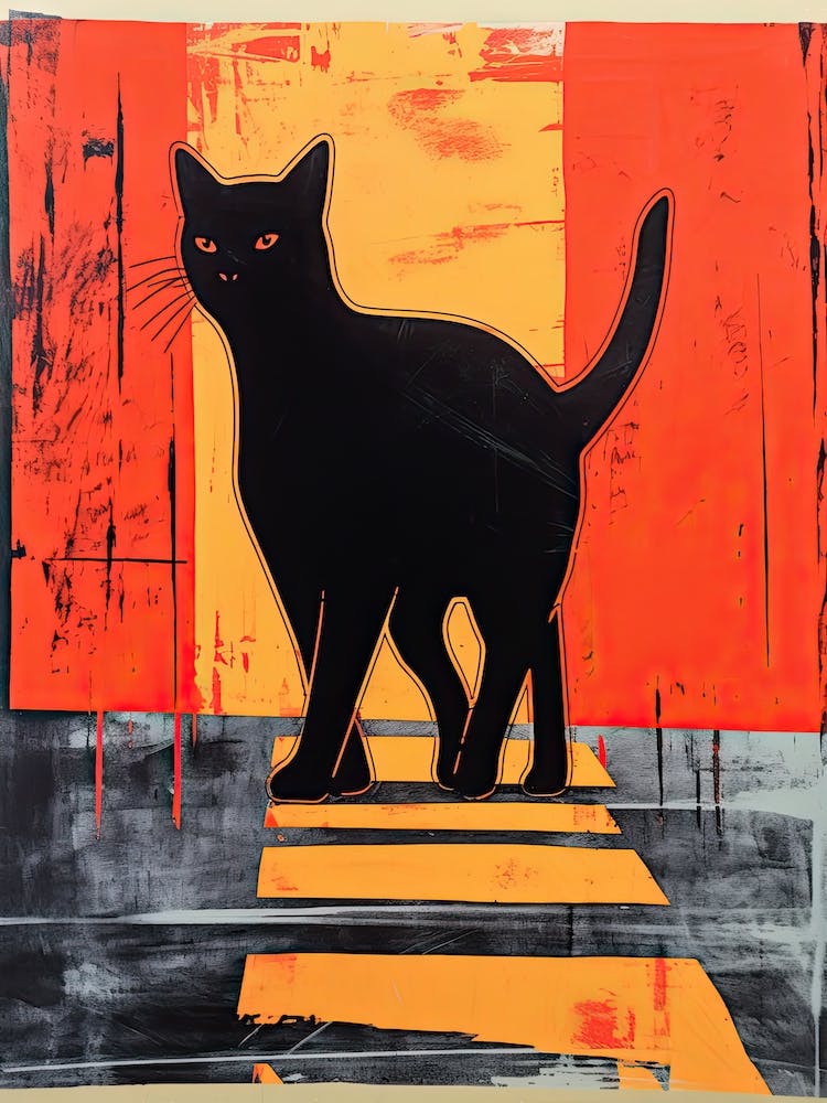Black Cat, Woodblock Animal  Drawing 6