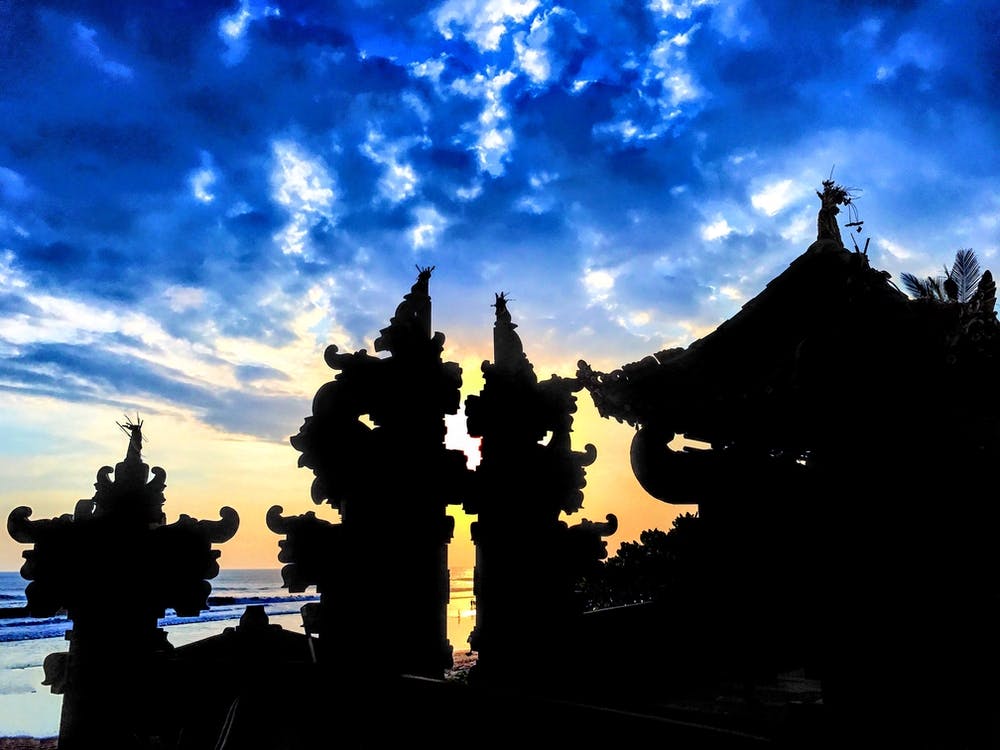 Sunset In Bali At Beach Temple