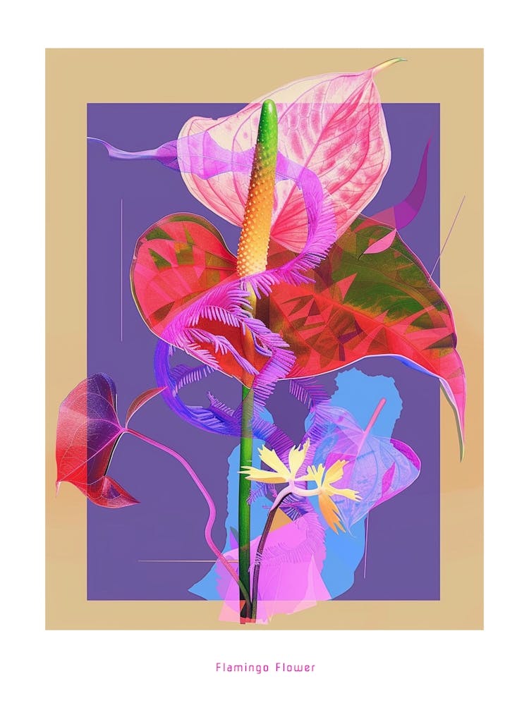 Flamingo Flower (Anthurium) 2 Neon Flower Collage Poster