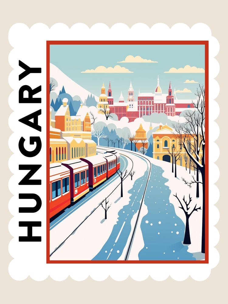 Retro Winter Stamp Poster Budapest Hungary