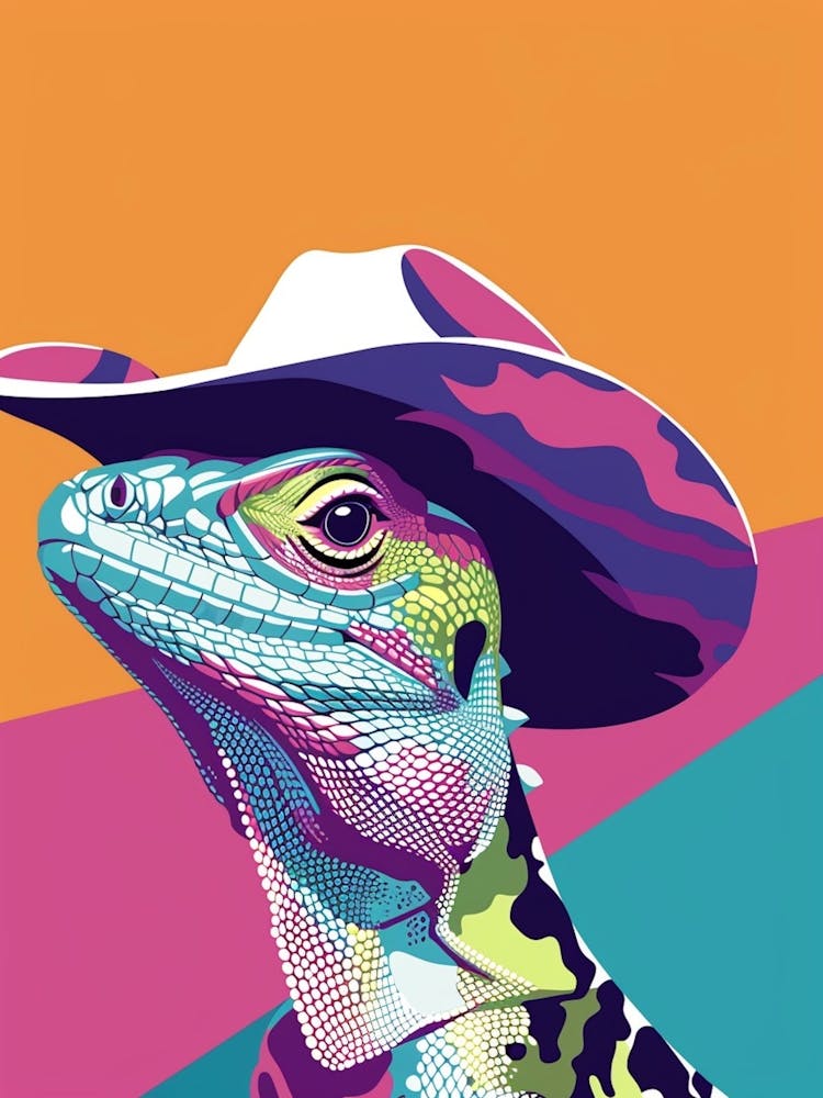 Eidechse mit Kuhmuster-Cowboyhut Moderne abstrakte Illustration 2
