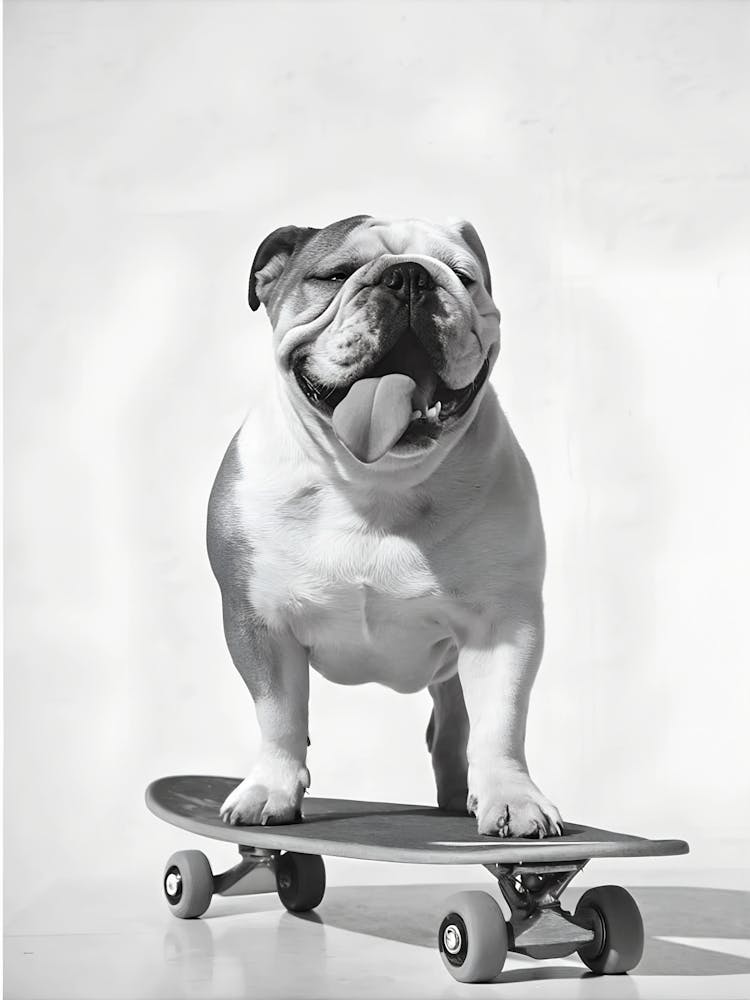 Bulldog On Skateboard
