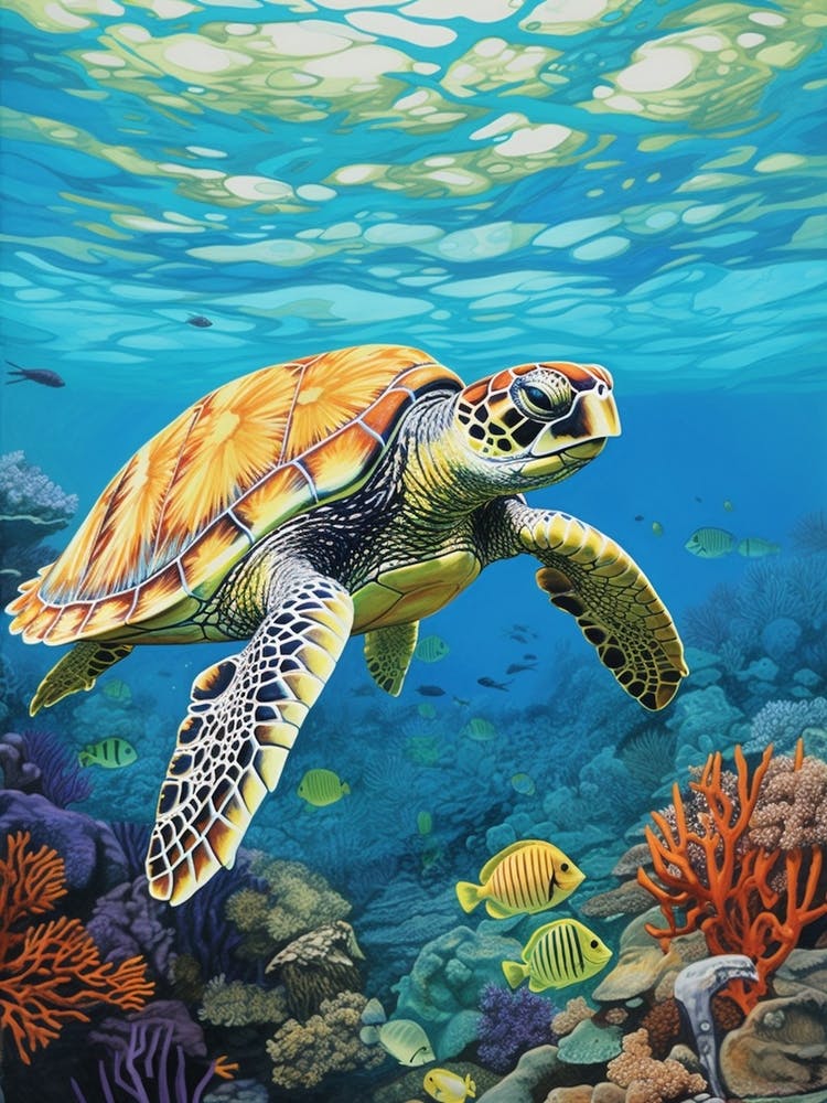 Sea Turtle In The Ocean Blue Aqua 5