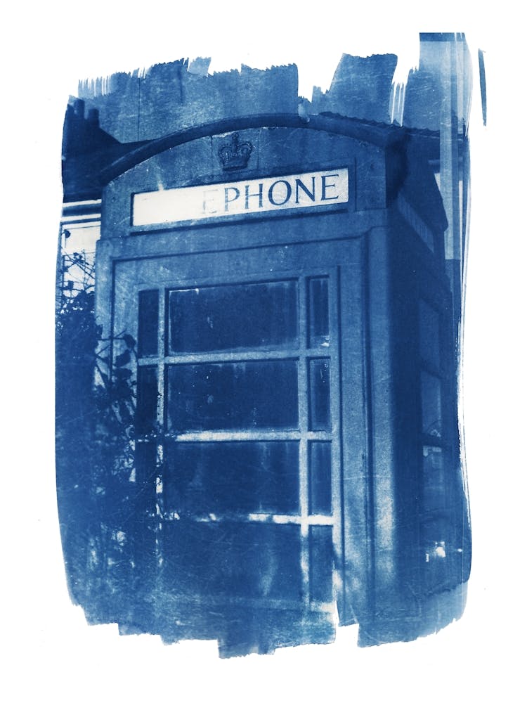 British Phone Box Vintage Cyanotype