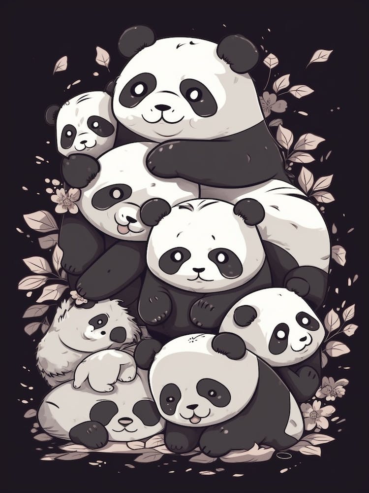 Panda Bears Kawaii Illustration1