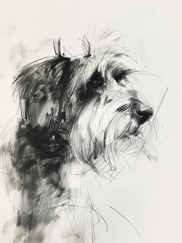  Bearded Collie Dog Charcoal Line 1