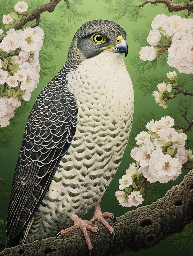 Peinture d'Oiseau Inspirée d'Ohara Koson Faucon 2