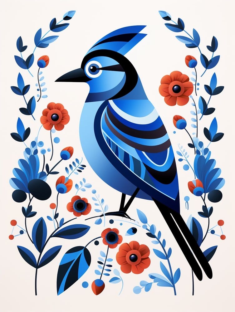 Scandinavian Bird Illustration Blue Jay 3