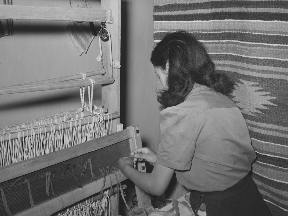 Spanish American Girl Threading The Loom At Wpa (Works Progress Administrationwork Projects