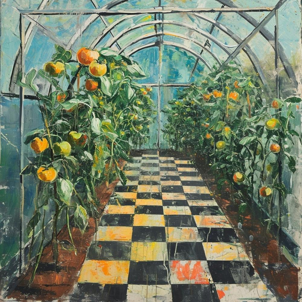 Tomatoes Growing In The Greenhouse Checkerboard 2