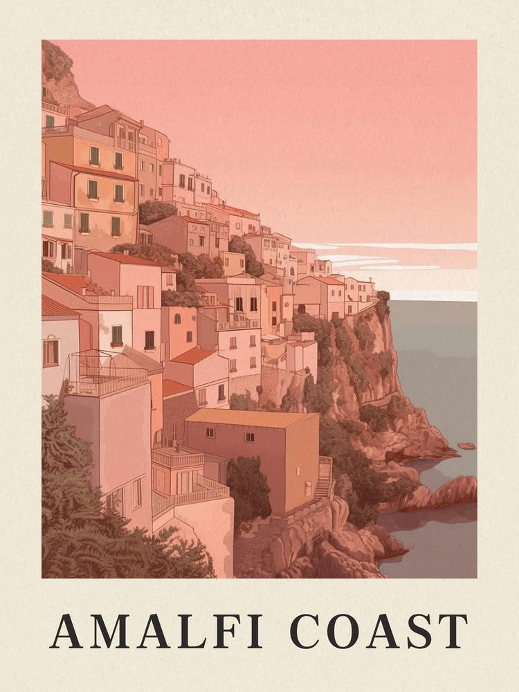 Amalfi Coast Vintage Pink Italy Poster