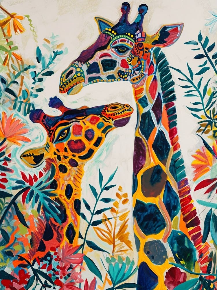 Geometric Colourful Giraffe & Calf 2