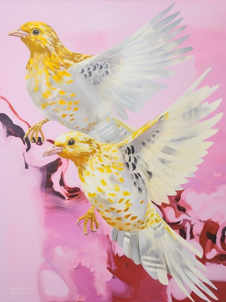 Pink Ethereal Bird Painting Yellowhammer 1
