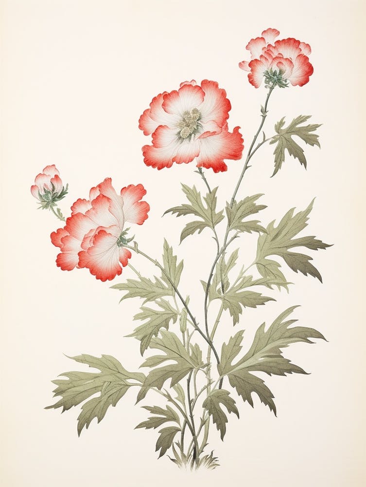 Botan Peony 3 Vintage Japanese Botanical