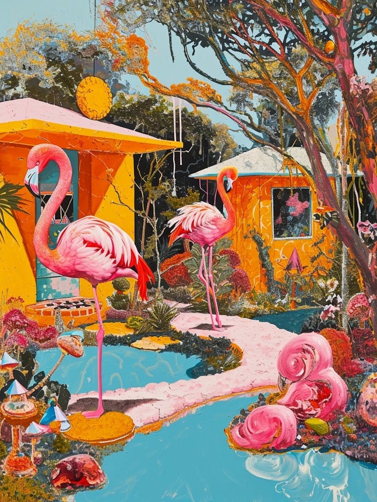 Retro Flamingoes In A Garden 8
