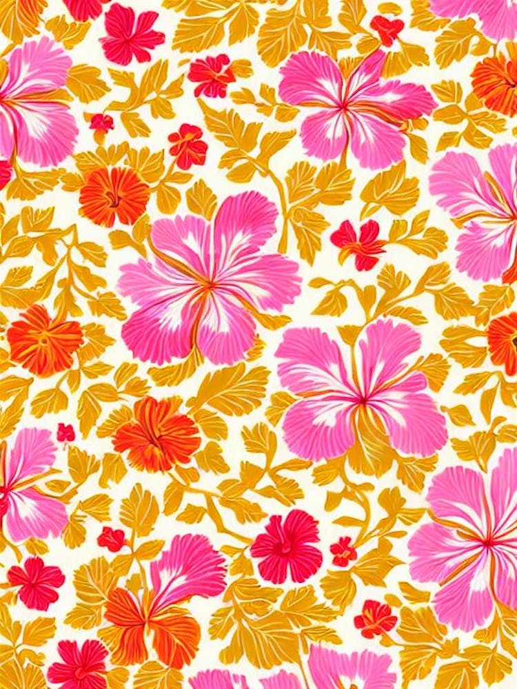 Hibiscus Floral Print Warm Tones 1 Flower