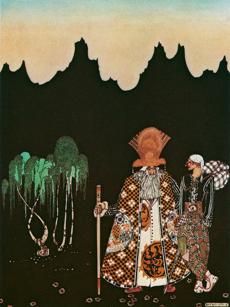 "When He Had Walked A Day Or So A Strange Man Met Him" by Kay Nielsen - East of the Sun and West of the Moon 1914 - Vintage Victorian Fairytale Art Signed Remastered High Resolution