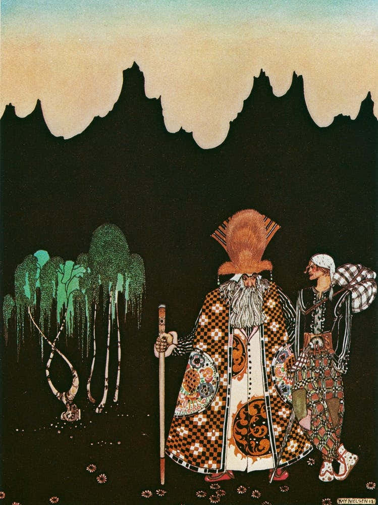 "When He Had Walked A Day Or So A Strange Man Met Him" by Kay Nielsen - East of the Sun and West of the Moon 1914 - Vintage Victorian Fairytale Art Signed Remastered High Resolution