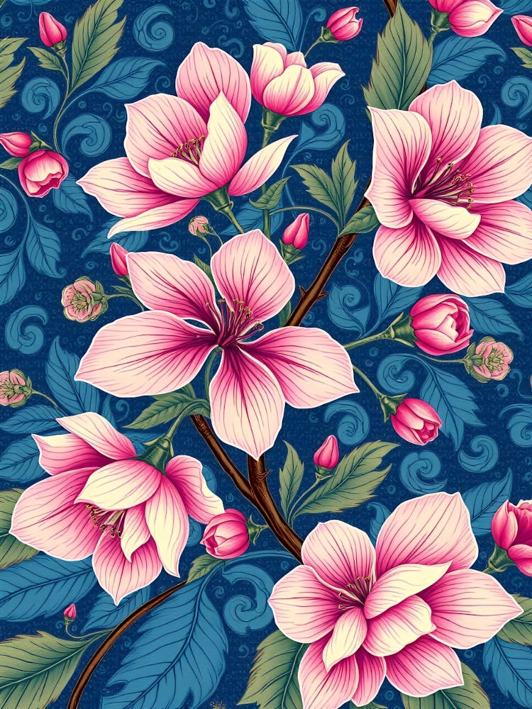 Seamless Pattern With Pink Flowers 1