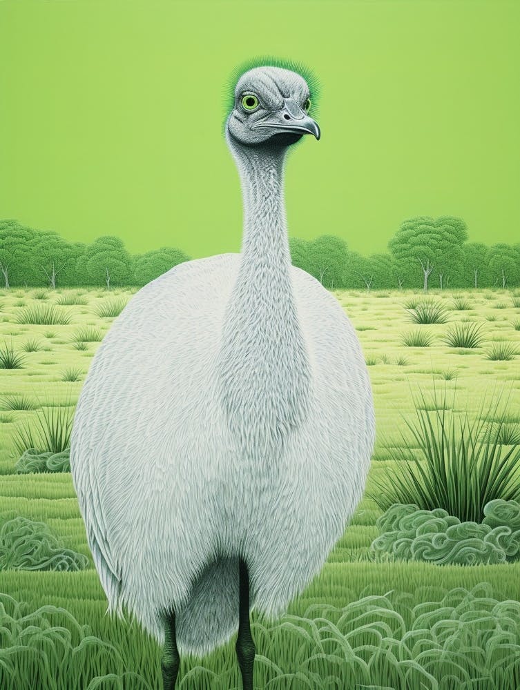 Ohara Koson Inspired Bird Painting Emu 2