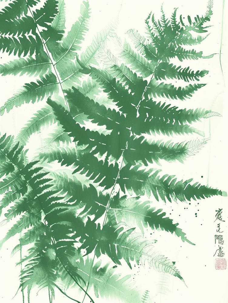 Green Ink Painting Of A Giant Chain Fern 3