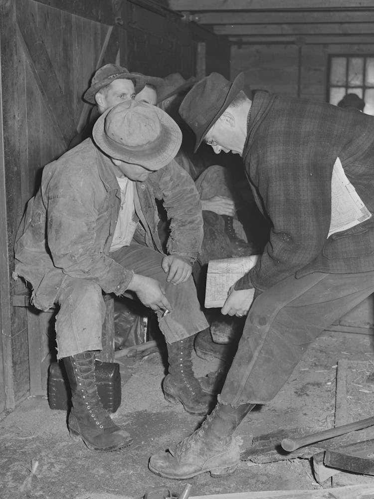 Long Bell Lumber Company, Cowlitz County, Washington, Timber Foreman (Right) Going Over The Timber With One Of