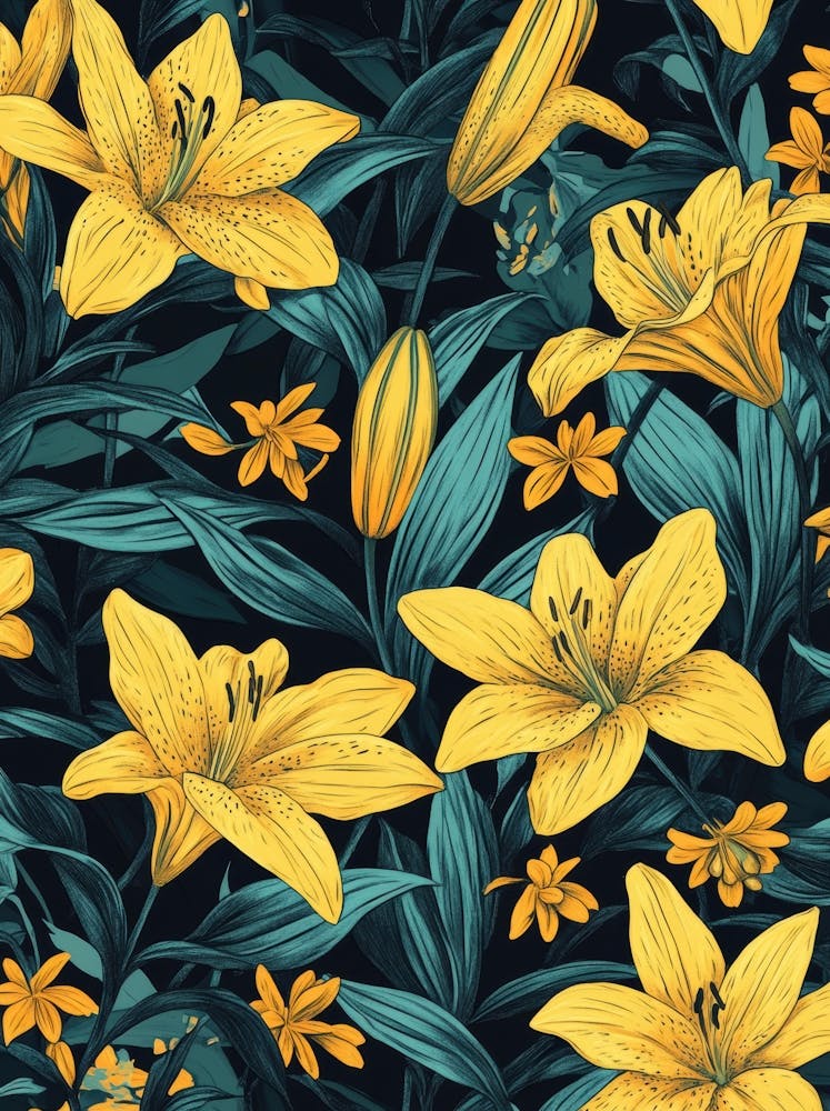 Yellow Lily Seamless Pattern 1