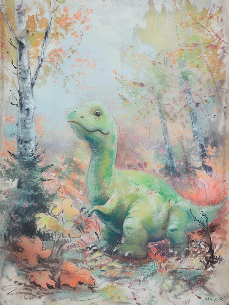 Dinosaur Watercolour Painting In The Woodland 2