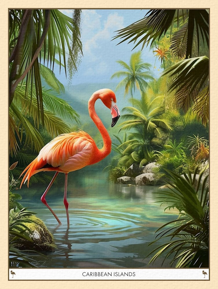 Greater Flamingo Caribbean Islands Tropical Illustration 7 Poster