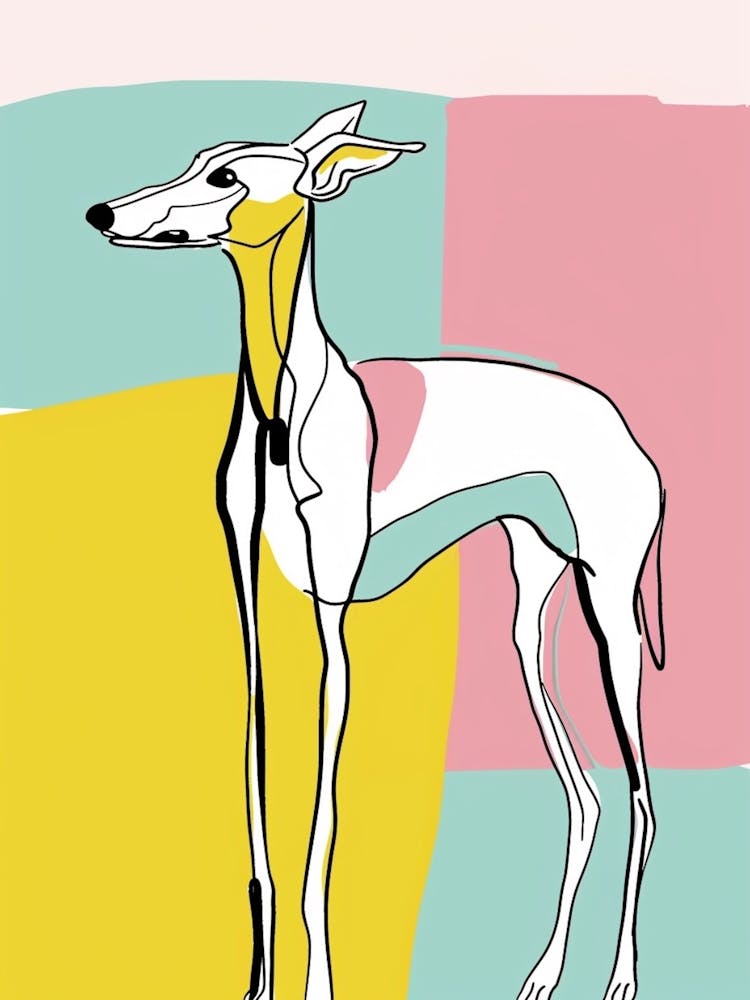 Greyhound Illustration à l'aquarelle et au trait pastel 1