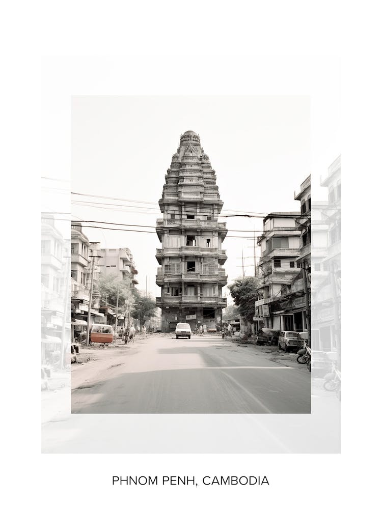 Poster Of Phnom Penh, Cambodia, Black And White Old Photo 4