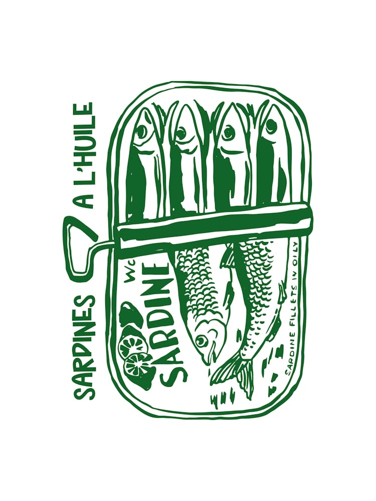 French Sardines à l'Huile Poster, Aperitif Wall Art, Kitchen Decor, Art de Vivre Print
